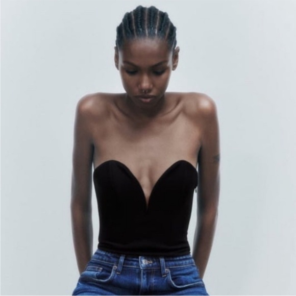 ZARA BLACK BUSTIER CORSET STRAPLESS BODYSUIT WOMENS XSMALL NWOT - Picture 3 of 9